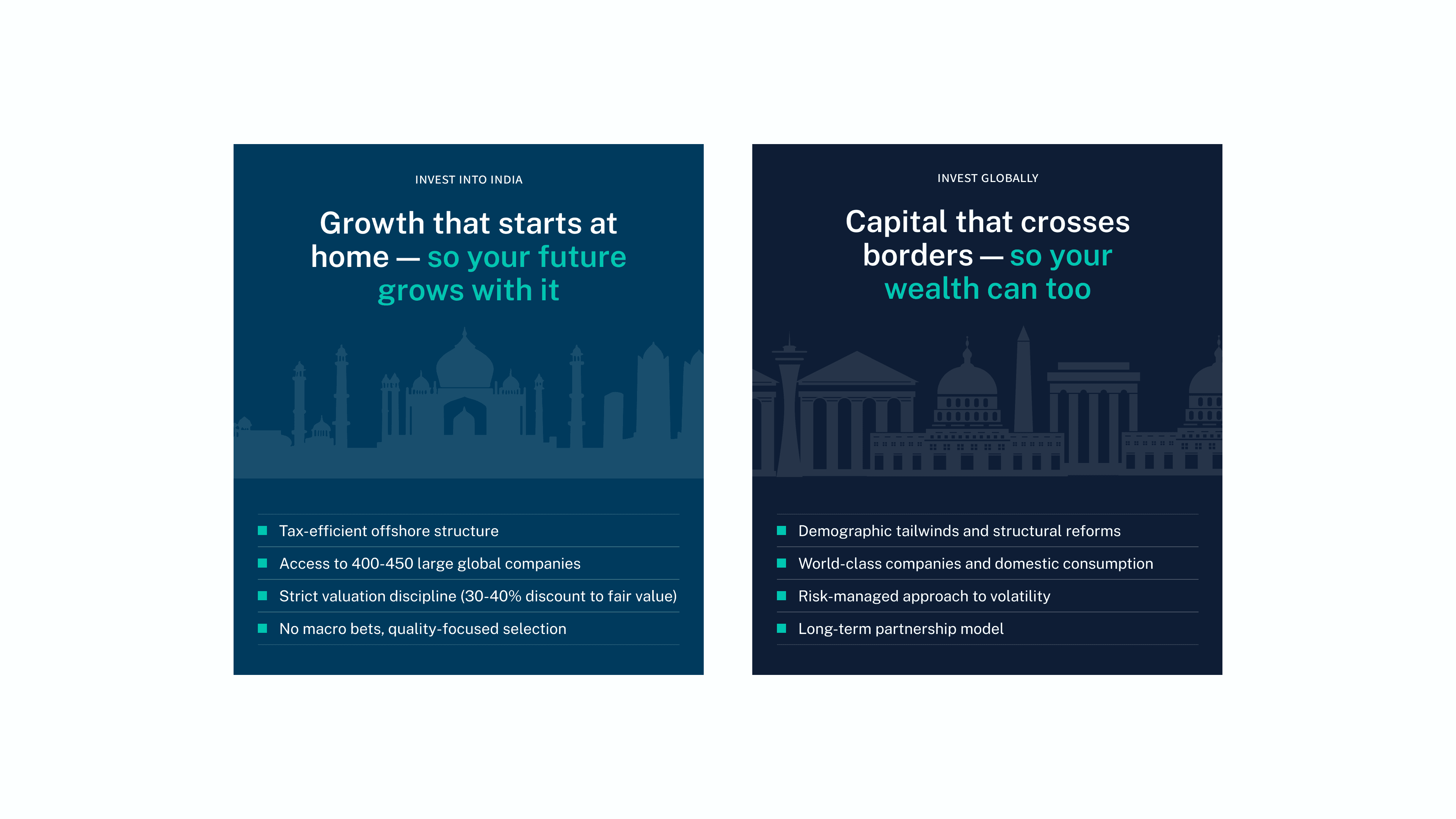 DSP: Invest into India vs. Invest Globally, the two value props side-by-side