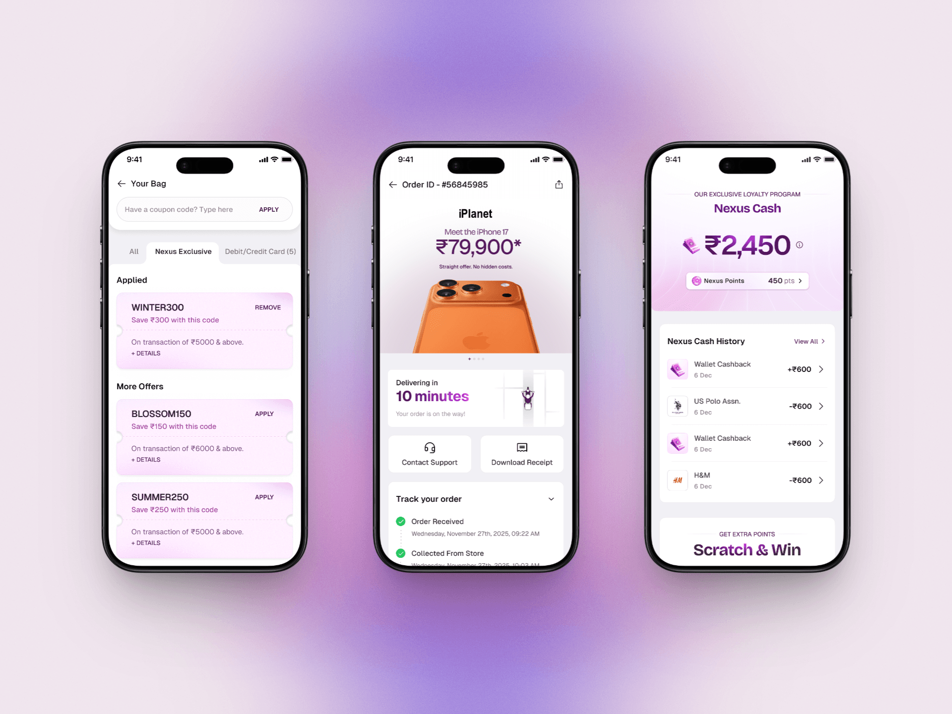 Bag, order tracking, and Nexus Cash: the handoff, in detail