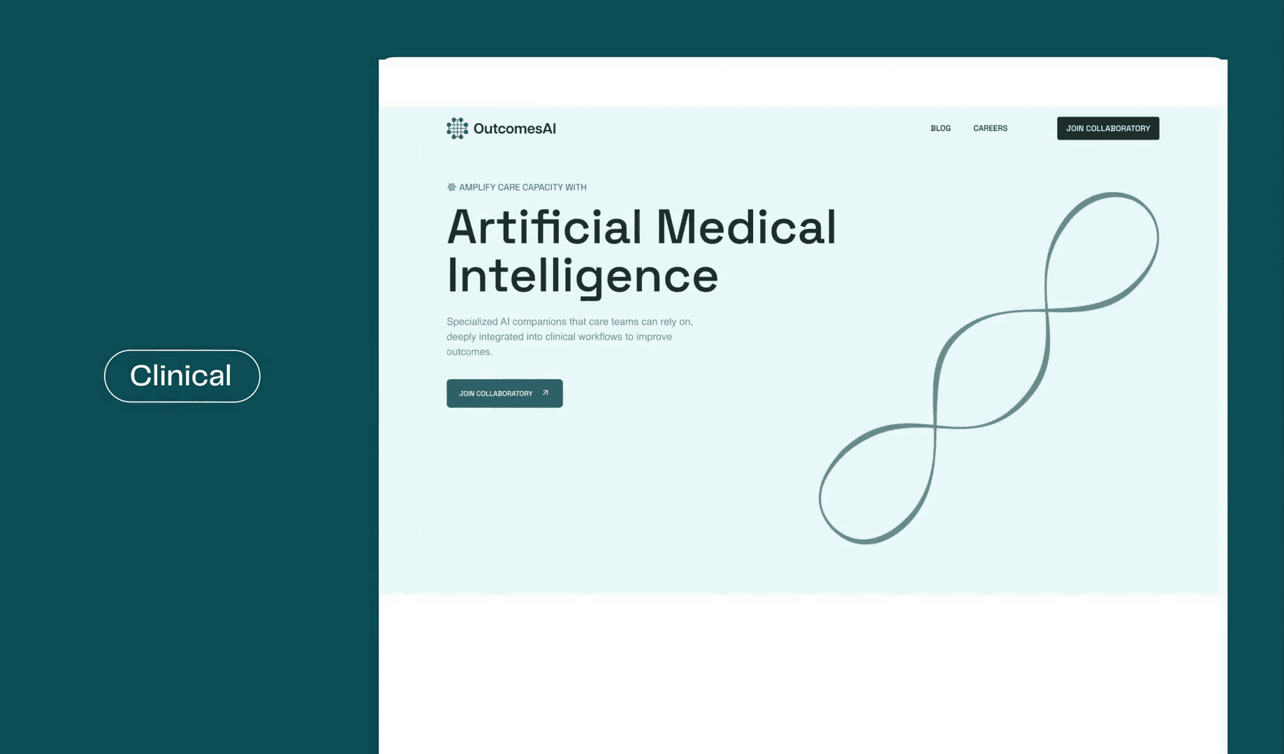Before: the original outcomes.ai homepage with the headline 'Artificial Medical Intelligence'